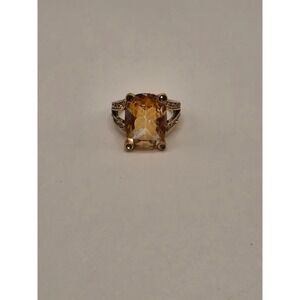 Monet Gold Tone Amber Crystal Emerald Cut Statement Cocktail Ring Size 8
